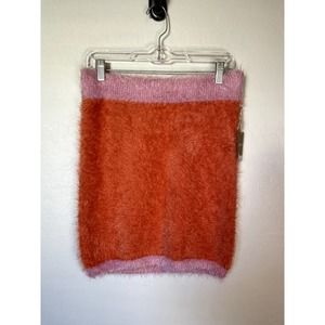NEW Forever 21 | Pink and Orange Fuzzy Pull-On Pencil Skirt Size Large Y2K Vibes